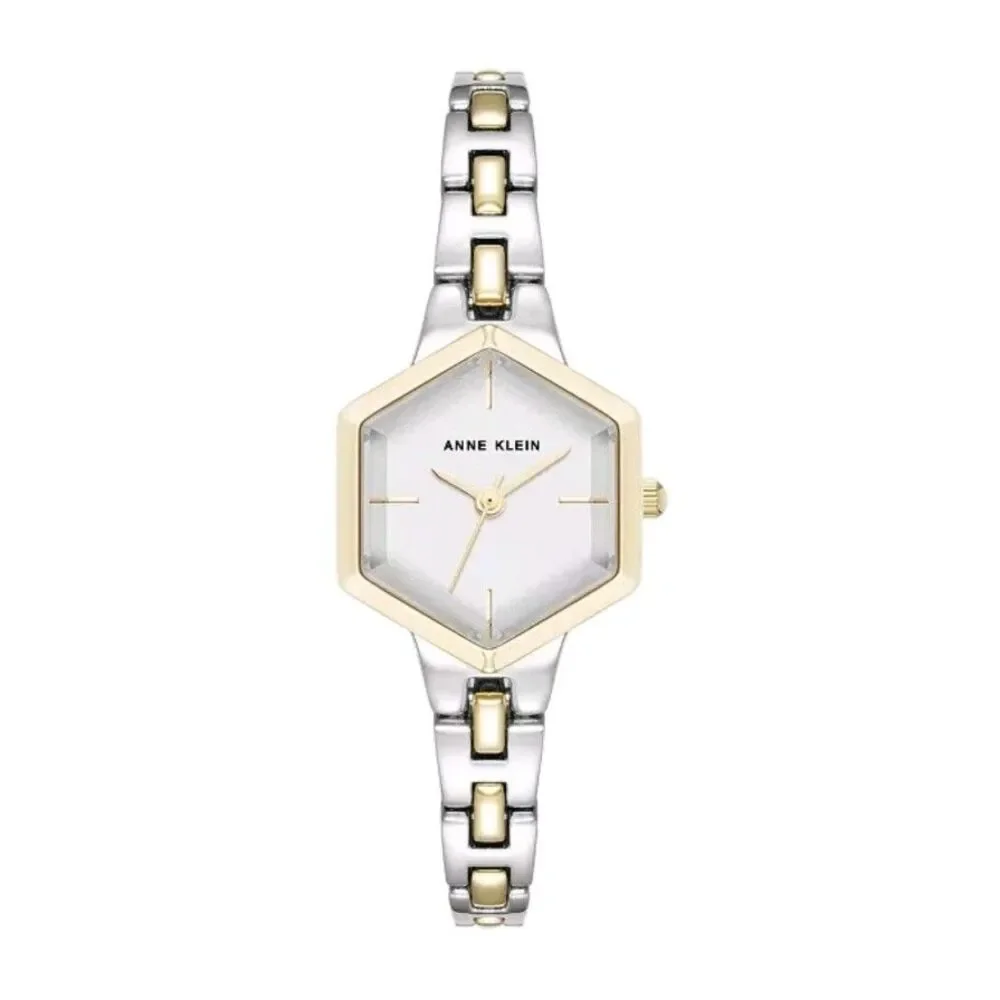 Anne Klein Two Tone Dial Watch Petite Hexagonal Alloy Metal Bracelet New in Box